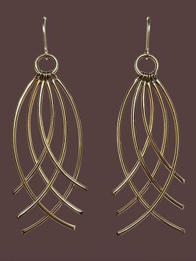 14K Gold Long Openwork Dangle Earrings 2.25"